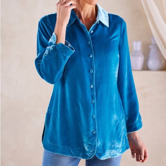 Soft Surroundings Tops - Soft Surroundings Icon Silk Velvour Poets Tunic Button Front Shirt